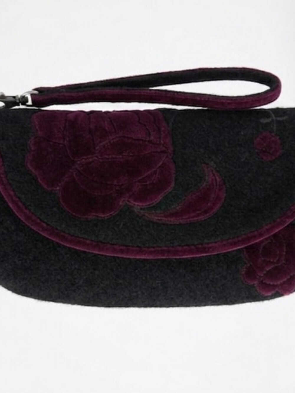 Lucky Brand Wool Black & Purple Floral Wristlet
